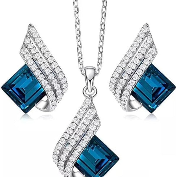 طقم مجوهرات: عقد بقلادة كريستال مطلي بالبلاتين